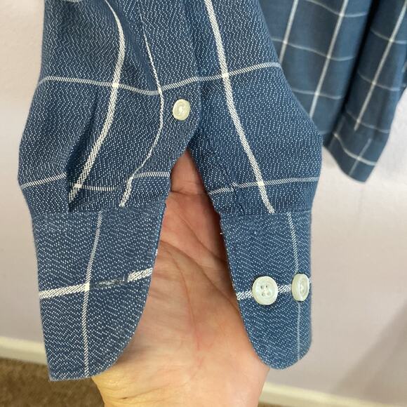 Penguin by Munsingwear Men Blue/White Plaid Pattern Polo Long Sleeve Size L - Picture 8 of 10